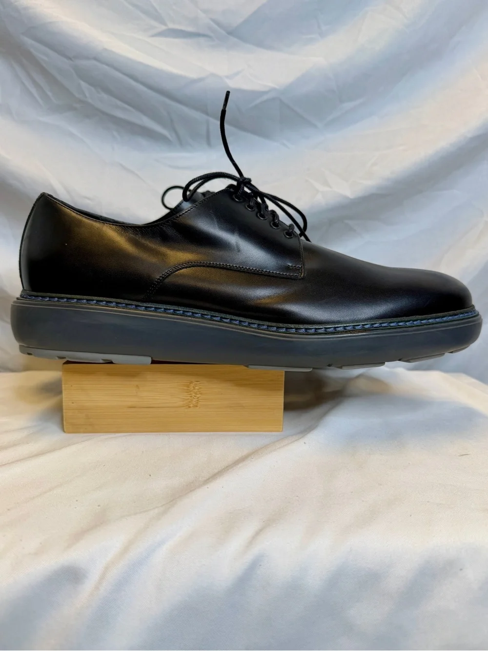 SALVATORE FERRAGAMO Men’s Black Leather Gray Platform Lace-up Oxford Shoes SZ 13